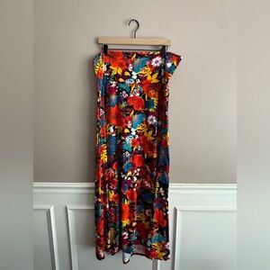 Lularoe Multicolor Floral Maxi Skirt Fold Waist Womens XL Red Blue Yellow White